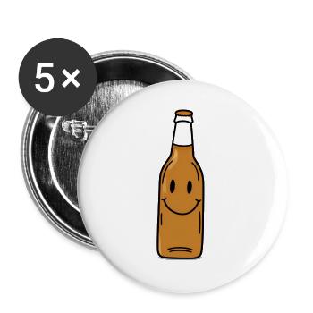 Lächelnde Bierflasche Cartoon - Buttons groß 56 mm (5er Pack) - Weiß - Vorne