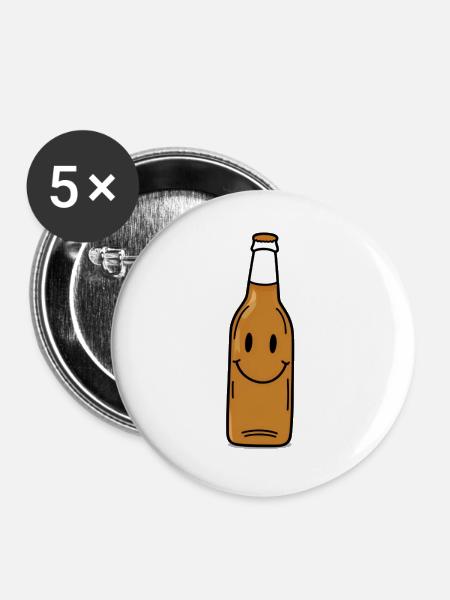Lächelnde Bierflasche Cartoon - Buttons groß 56 mm (5er Pack) - Weiß
