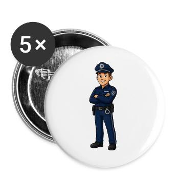 Polizeiheld Cartoon in Blau - Buttons groß 56 mm (5er Pack) - Weiß - Vorne
