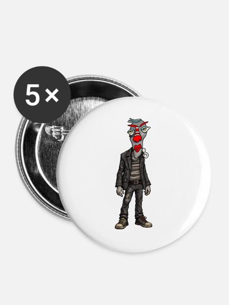 Urbaner Clown im Lederlook - Buttons groß 56 mm (5er Pack) - Weiß