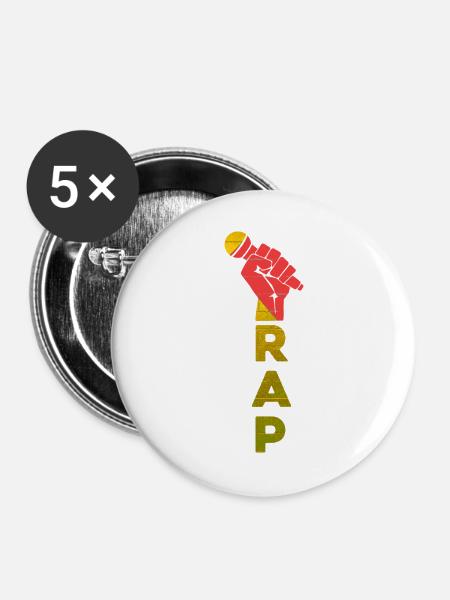RAP Faustmikrofon-Emblem - Buttons groß 56 mm (5er Pack) - Weiß