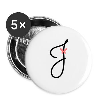Lettre J Papillon Lettre - Lot de 5 grands badges (56 mm) - blanc - Devant