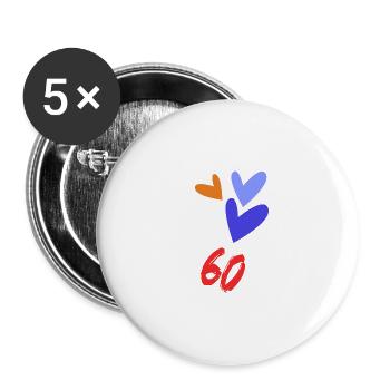 60. 60 JAHRE. 60-JÄHRIGES JUBILÄUM. GEBURTSTAG 60 JAHRE. - Buttons groß 56 mm (5er Pack) - Weiß - Vorne