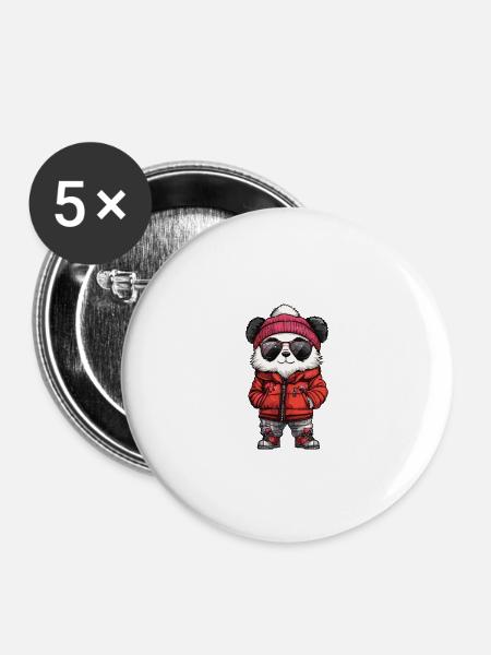 Panda Winter - Buttons groß 56 mm (5er Pack) - Weiß