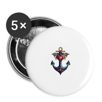 Anker Symbol Herz - Buttons groß 56 mm (5er Pack) - Weiß - Vorne