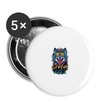 Croatia 2025 Party Wolf - Buttons groß 56 mm (5er Pack) - Weiß - Vorne