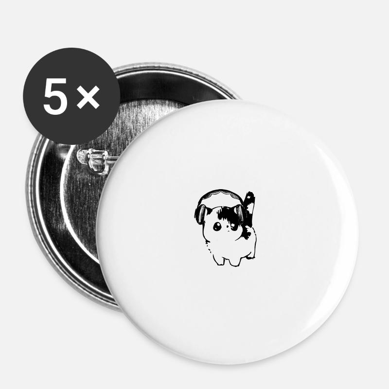 Cat with headphones - Buttons large 2.2''/56 mm (5-pack) - white