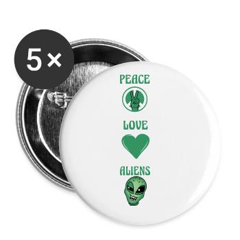 Peace Love Aliens - Buttons groß 56 mm (5er Pack) - Weiß - Vorne