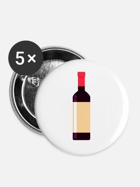 Flasche Wein - Buttons groß 56 mm (5er Pack) - Weiß
