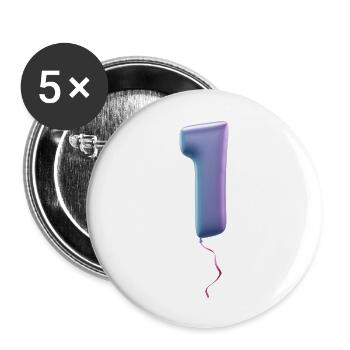 Numéro 1 comme ballon: anniversaire, anniversaire, gagnant - Lot de 5 grands badges (56 mm) - blanc - Devant