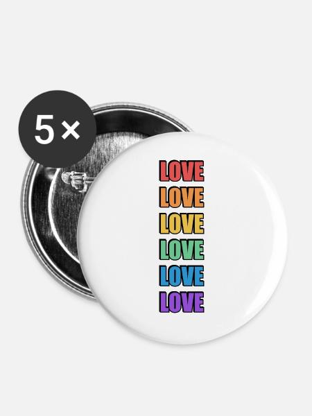 Regenbogen Liebe LGBT Stolz - Buttons groß 56 mm (5er Pack) - Weiß
