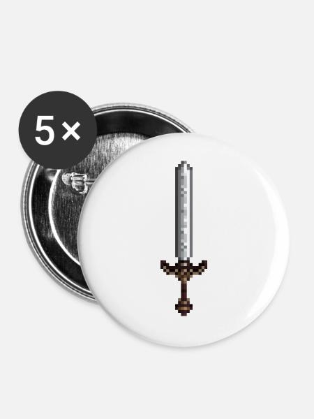 Schwert-Pixelkunst im Retro-Stil 8-Bit-Stil - Buttons groß 56 mm (5er Pack) - Weiß