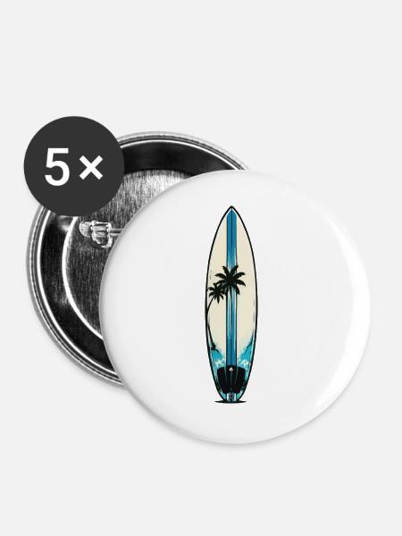 Küstenpalmen Surfbrett Muster - Buttons groß 56 mm (5er Pack) - Weiß