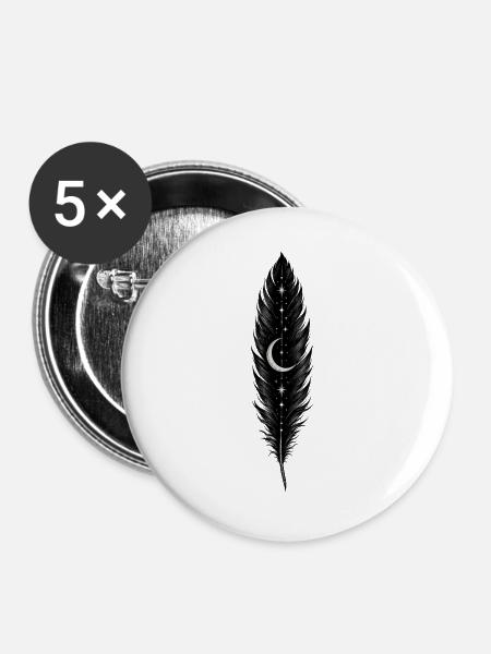 Mitternachtsfeder - Buttons groß 56 mm (5er Pack) - Weiß