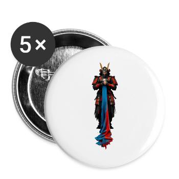Cape de guerrier de samouraï rouge-bleu - Lot de 5 grands badges (56 mm) - blanc - Devant