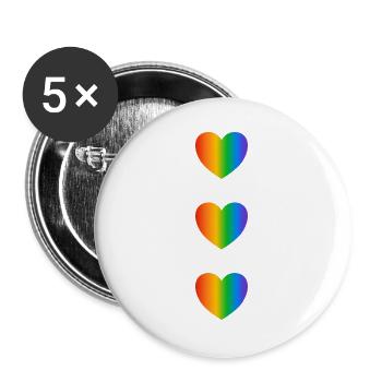 Rainbow Hearts LGBT-Stolz - Buttons groß 56 mm (5er Pack) - Weiß - Vorne