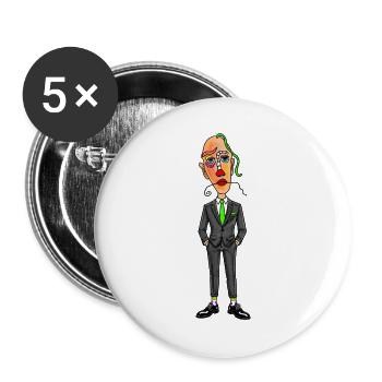 Surrealer Anzugträger mit Neon Grün - Buttons groß 56 mm (5er Pack) - Weiß - Vorne