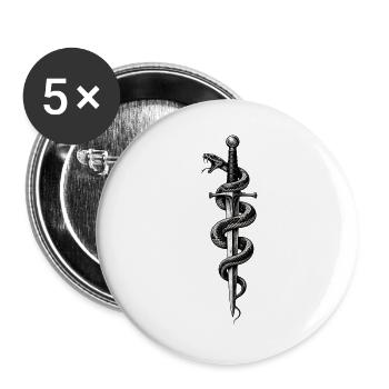 Schwert und Schlange – gotisches Schlachtsymbol - Buttons groß 56 mm (5er Pack) - Weiß - Vorne