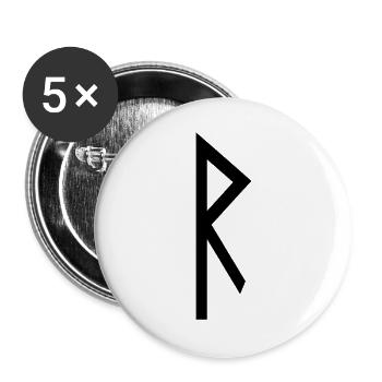 Raidho Rune Schwarz – Wikinger Futhark Nordisch - Buttons groß 56 mm (5er Pack) - Weiß - Vorne