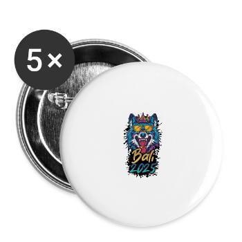 Bali 2025 Party Wolf - Buttons groß 56 mm (5er Pack) - Weiß - Vorne
