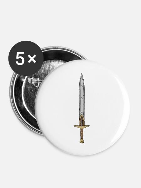 Gladiatoren-Schwert - Buttons groß 56 mm (5er Pack) - Weiß