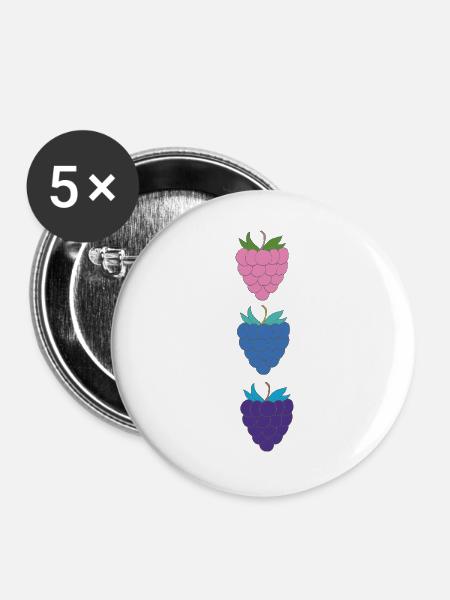 himbeeren dreifarbig - Buttons groß 56 mm (5er Pack) - Weiß