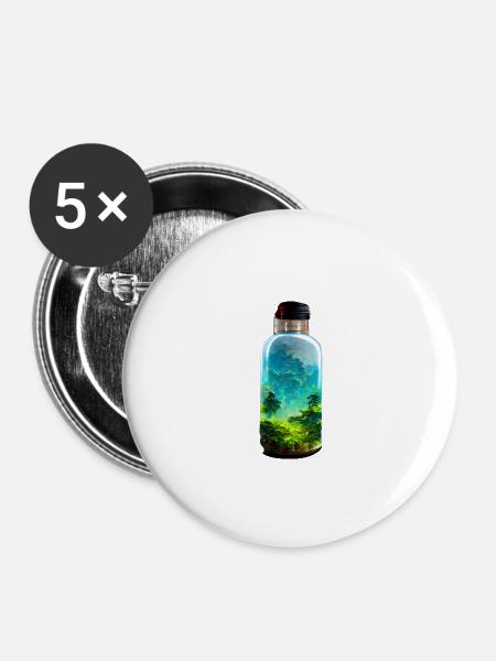 Flasche mit einem Wald - Buttons groß 56 mm (5er Pack) - Weiß