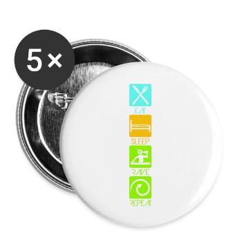 Eat Sleep Rave Repeat Essen Schlafen Raven Spruch - Buttons groß 56 mm (5er Pack) - Weiß - Vorne