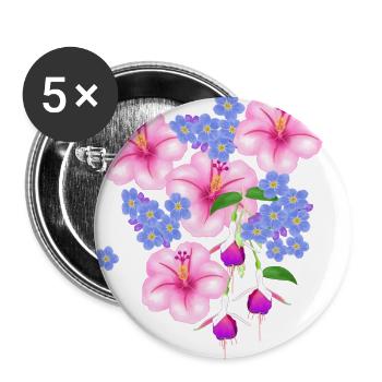 Blüten, Blume - Buttons groß 56 mm (5er Pack) - Weiß - Vorne