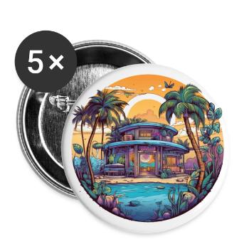 Transportez-vous à une fête sur la plage pixélisée - Lot de 5 grands badges (56 mm) - blanc - Devant
