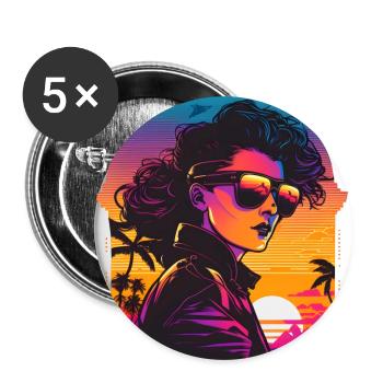 Synthwave woman Sunset - Buttons groß 56 mm (5er Pack) - Weiß - Vorne