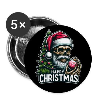 Crâne de Noël avec boules de Noël - Lot de 5 grands badges (56 mm) - blanc - Devant