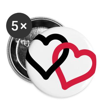 Herz Ringe Partnerschaft Liebe Ehe 2 Zwei Herzen - Buttons groß 56 mm (5er Pack) - Weiß - Vorne