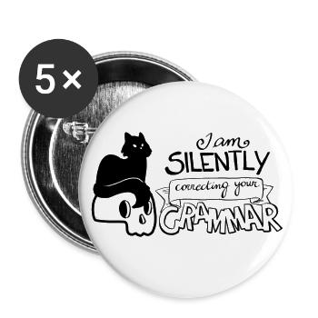 Katze "Ich korrigiere deine Grammatik" - Buttons groß 56 mm (5er Pack) - Weiß - Vorne