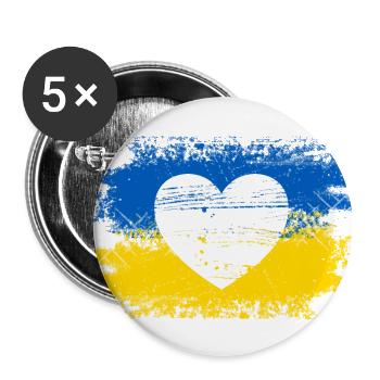 Ein Herz für die Ukraine - Buttons groß 56 mm (5er Pack) - Weiß - Vorne