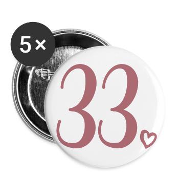 Cute Number 33, 33 Years Old, 33rd Birthday Gift - Buttons large 2.2''/56 mm (5-pack) - white - Front
