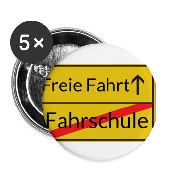 Führerschein bestanden Geschenk Fahrschule Spruch - Buttons groß 56 mm (5er Pack) - Weiß - Vorne