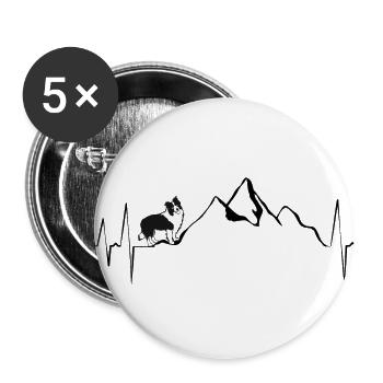 Border Collie Geschenke Herzschlag Wandern Hunde - Buttons groß 56 mm (5er Pack) - Weiß - Vorne