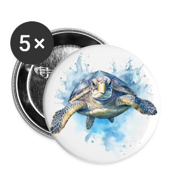 Tortue bleue - Lot de 5 grands badges (56 mm) - blanc - Devant