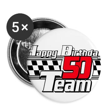 50.Geburtstag , 50 Jahre , Motorsport Happy (25) - Buttons groß 56 mm (5er Pack) - Weiß - Vorne