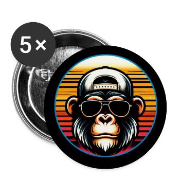 Cooler Schimpanse mit Sonnenbrille und Basecap - Buttons groß 56 mm (5er Pack) - Weiß - Vorne