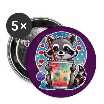 kleiner süßer Waschbär mit Limonade und Strohhalm - Buttons groß 56 mm (5er Pack) - Weiß - Vorne