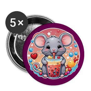 Kleine Süße Maus mit Erfrischung und Strohhalm - Buttons groß 56 mm (5er Pack) - Weiß - Vorne