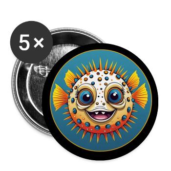 Poisson-globe coloré riant joyeux - Lot de 5 grands badges (56 mm) - blanc - Devant