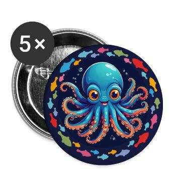 Drôle de pieuvre amicale dans le cercle des Poissons - Lot de 5 grands badges (56 mm) - blanc - Devant