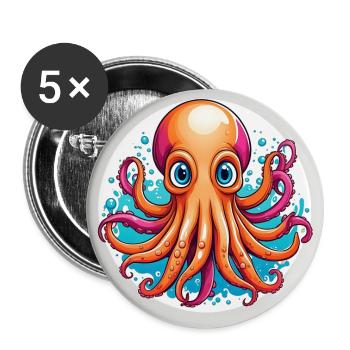 Funny Octopus - Buttons large 2.2''/56 mm (5-pack) - white - Front