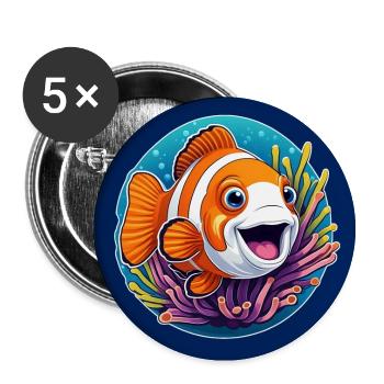 laughing clownfish and sea anemone - Buttons large 2.2''/56 mm (5-pack) - white - Front