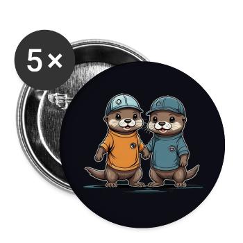 Deux loutres dans des amis streetwear pour toujours - Lot de 5 grands badges (56 mm) - blanc - Devant