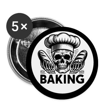 Old Man Baking Skull mit Bäckermütze backt Brot - Buttons groß 56 mm (5er Pack) - Weiß - Vorne