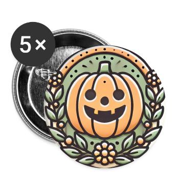 Vintage Halloween citrouille couronne badge - Lot de 5 grands badges (56 mm) - blanc - Devant